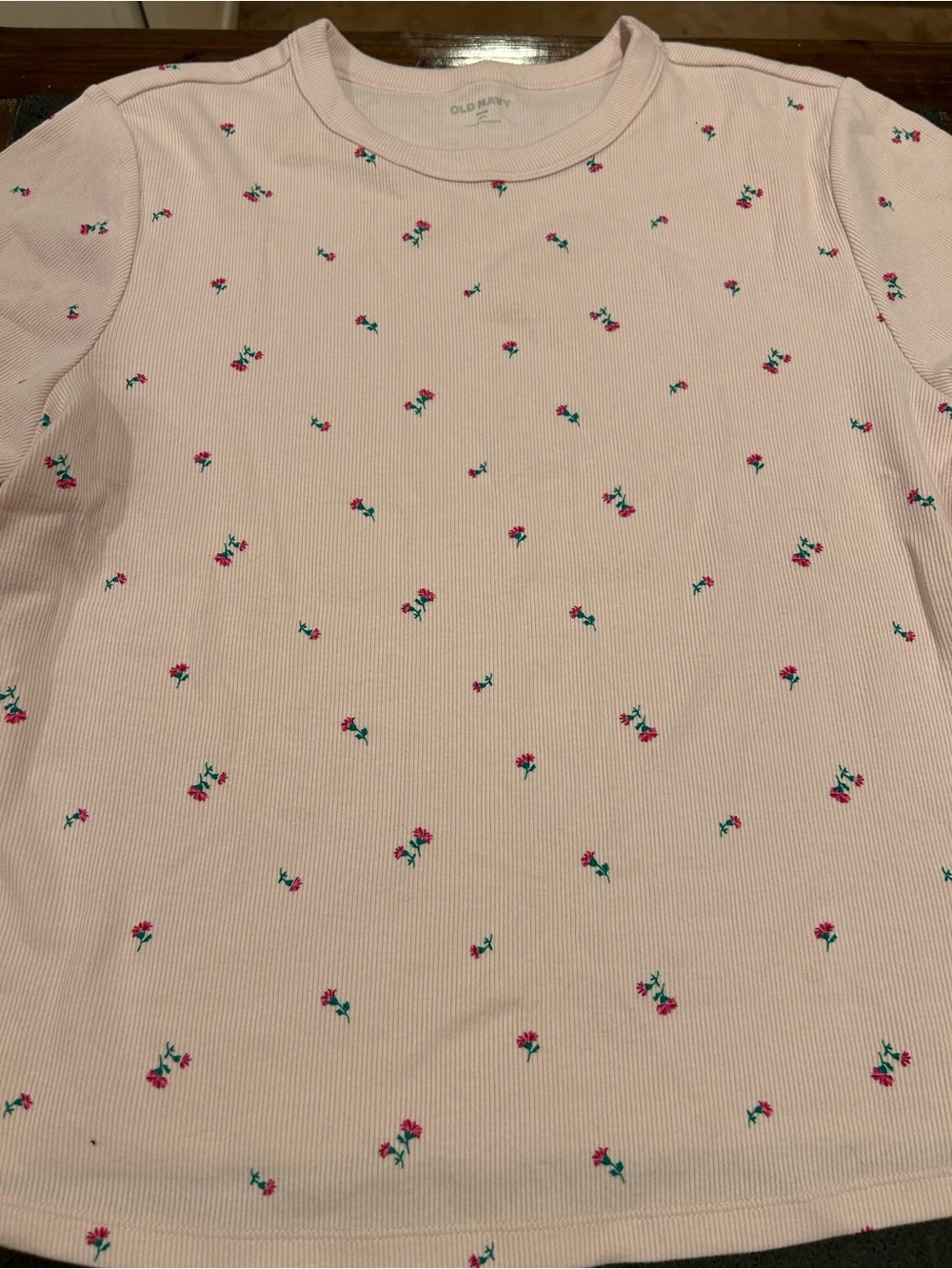 Old Navy Floral Light Pink Ribbed Tee